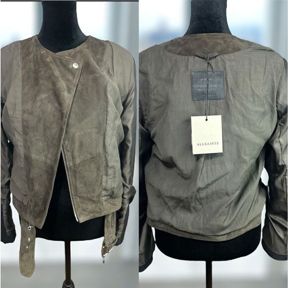 ALLSAINTS Jensen ColorBlock Leather Suede Biker Jacket Size 4 US 36 EU UK 8 - Picture 13 of 16